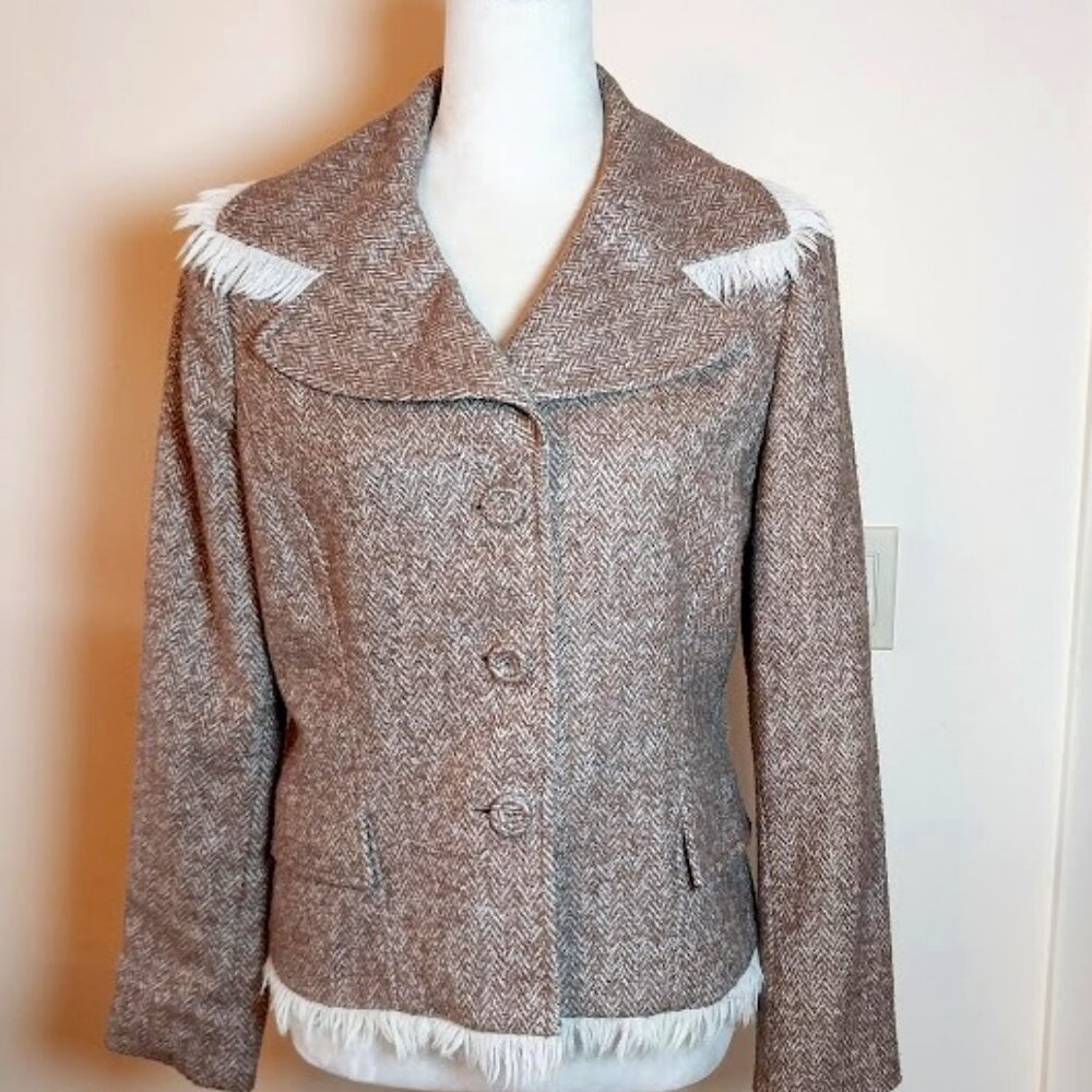 M-A-G by MAGASCHONI WOOL/CASHMERE BLEND TWEED w/ FRINGE SIZE 6 JACKET